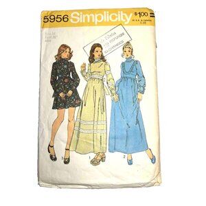 Simplicity 5956 Cottagecore Dress Maxi Stand-up Ruffle Collar Size 14 Bust 36